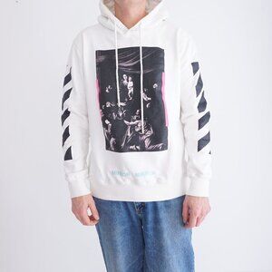 Off-White Caravaggio Hooded Cotton Streetwear Sweatshirt White Size Large